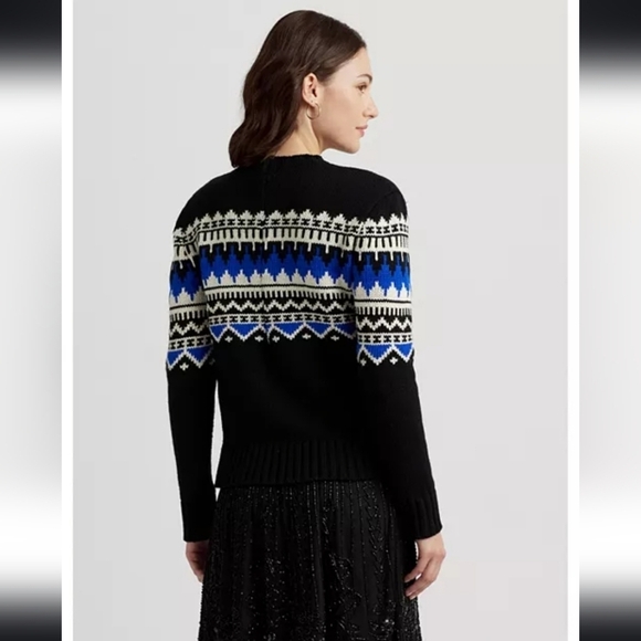 NWT LAUREN Ralph Lauren Fair Isle Sweater Wool Blend in Black Blue Cream Size XS - Picture 2 of 13